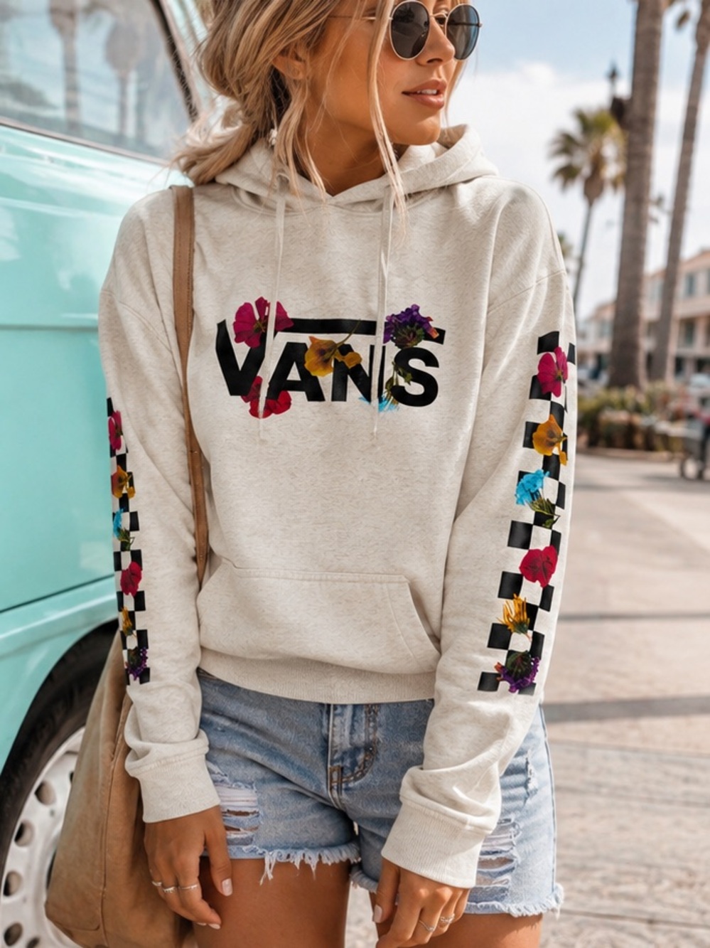 Vans Tangled Pressed Floral Checkerboard Logo Hoodie Kangaroo Pocket Sweatshirt